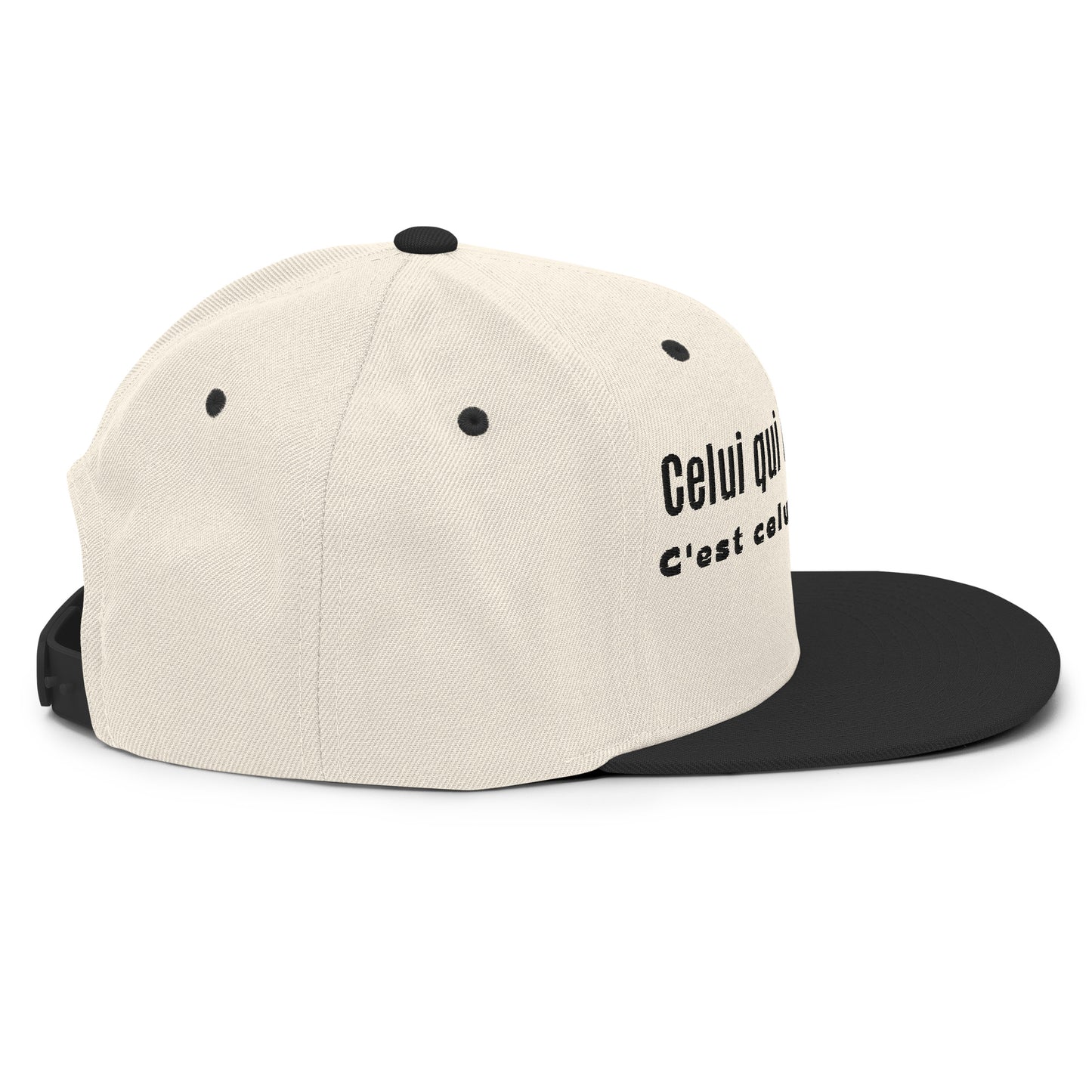 Casquette SnapBack de couleur beige et noire "Celui qui conduit pas, c'est celui qui vomit"