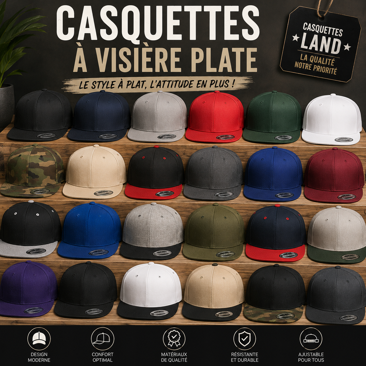 Casquettes à visières plates de qualité et superbe