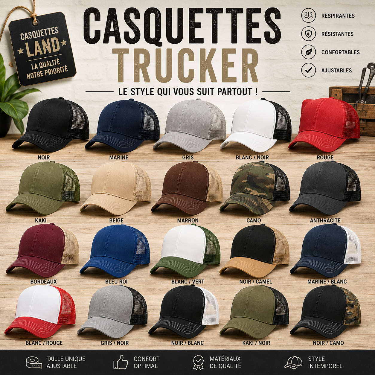 Casquettes de Truckers mesh pour hommes et femmes de qualité