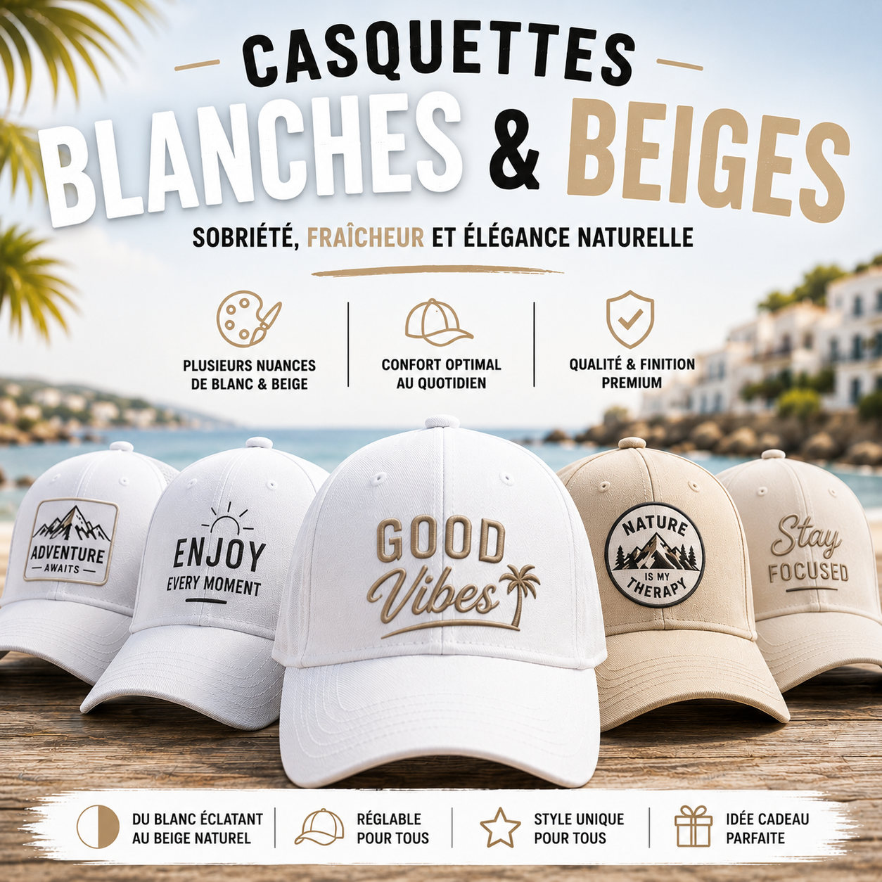 Casquettes humour Blanches, beiges