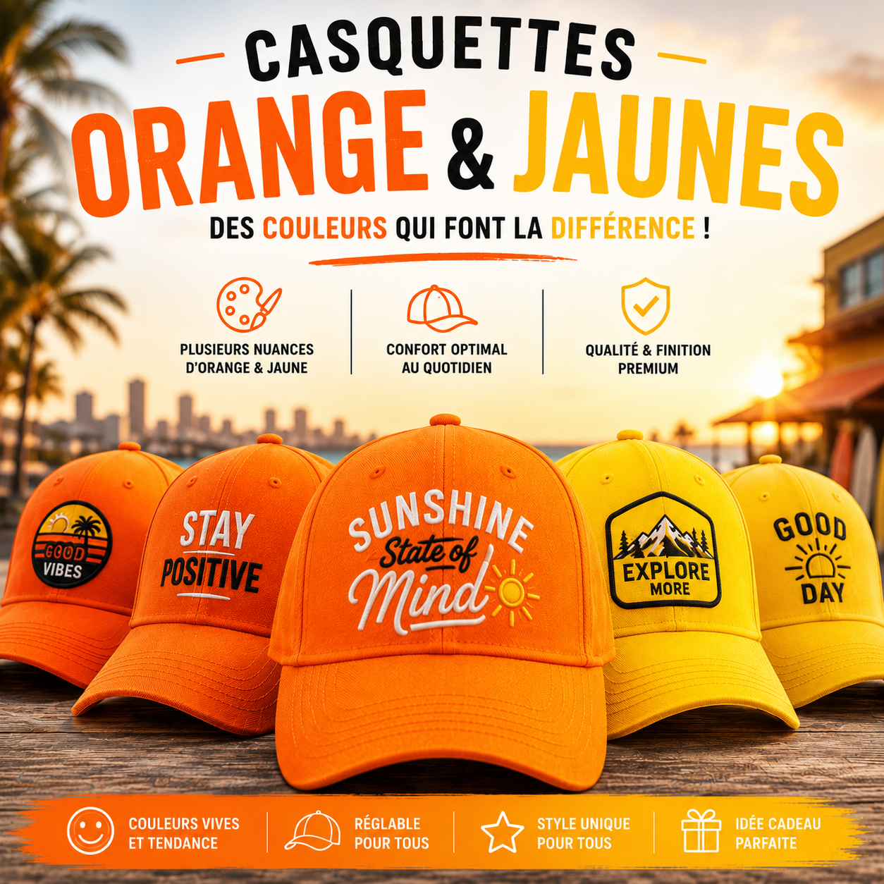 Casquettes humour Oranges, jaunes