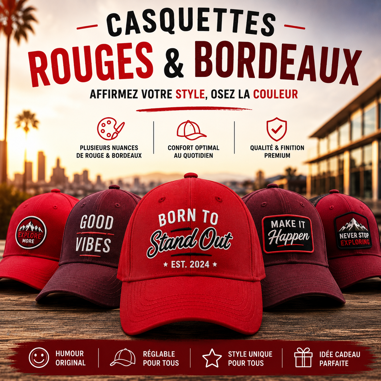 Casquettes humour Rouges, Bordeaux