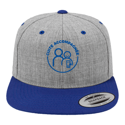 Casquette Flexfit SnapBack bicolore grise et bleue "Cuite accompagnée"