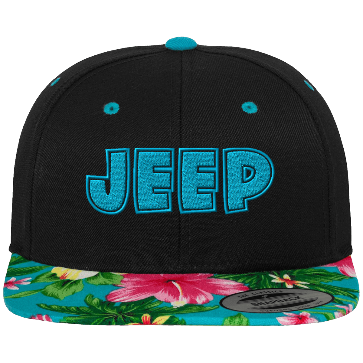 Casquette SnapBack motif Hawaï noire et fleurs "Jeep"