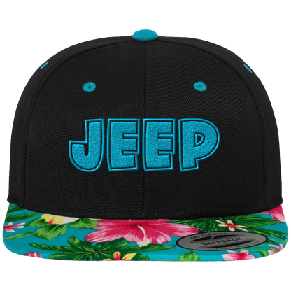 Casquette SnapBack motif Hawaï noire et fleurs "Jeep"