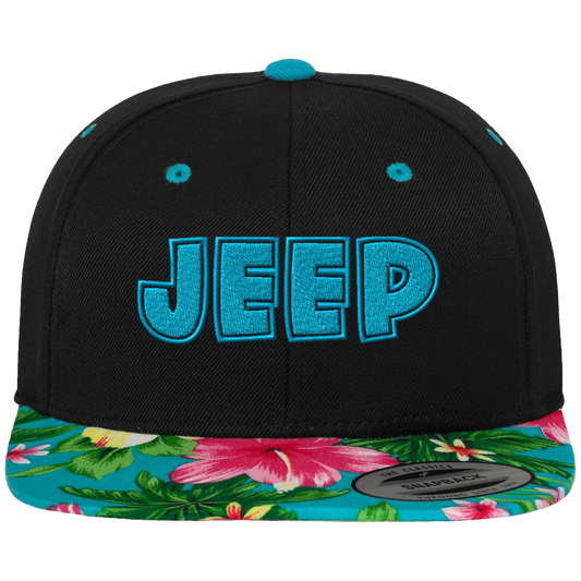 Casquette SnapBack motif Hawaï noire et fleurs "Jeep"