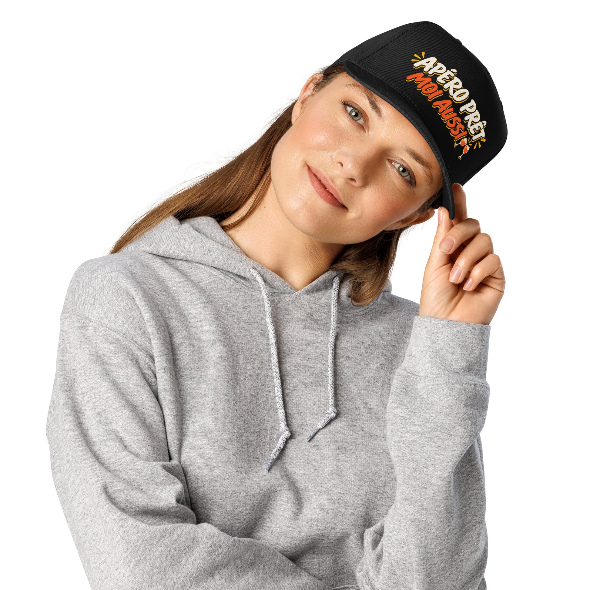 Casquette Snapback, brodée « Apéro prêt, moi aussi », en Noir, vue de face, image 2