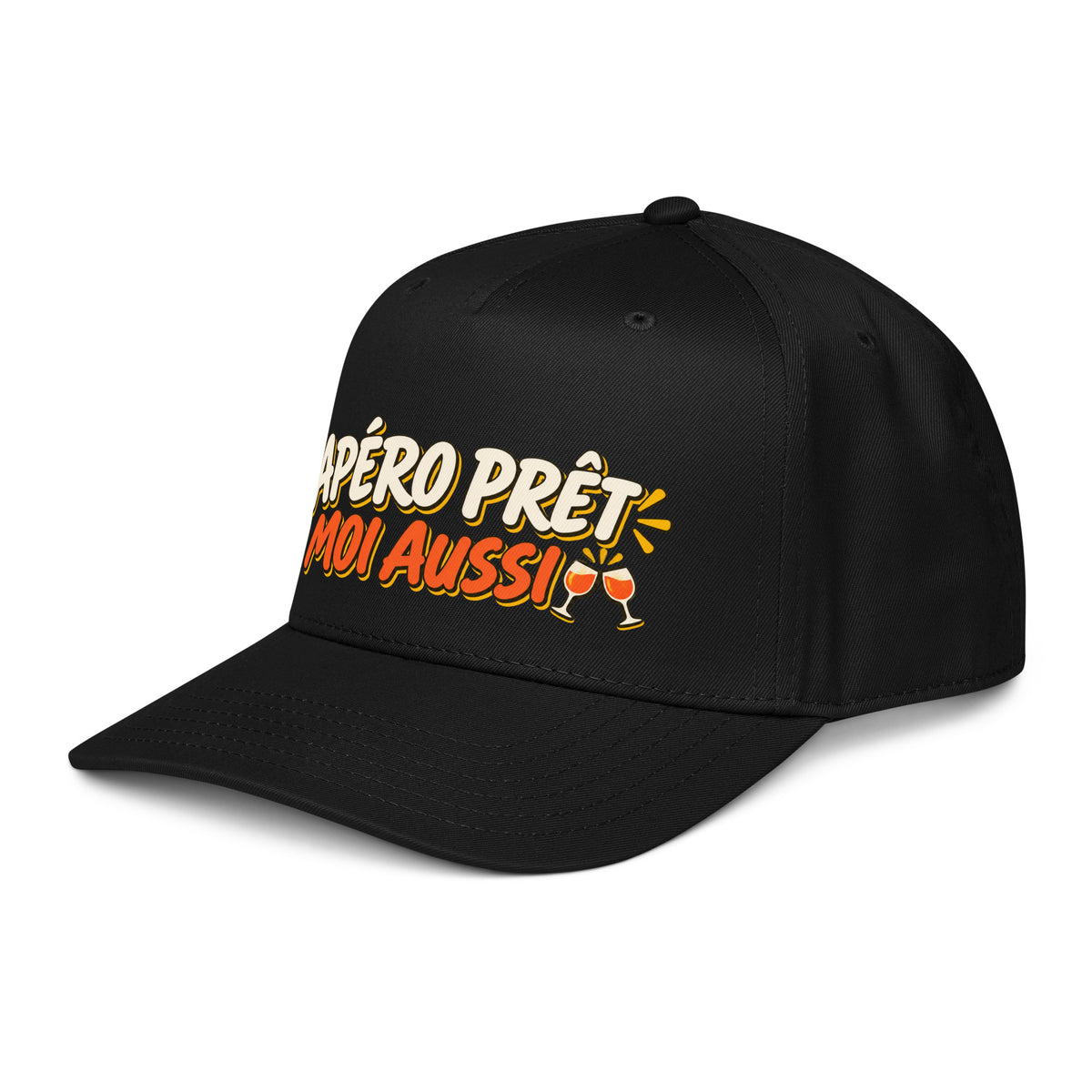 Casquette Snapback, brodée « Apéro prêt, moi aussi », en Noir, vue de trois quarts, image 14
