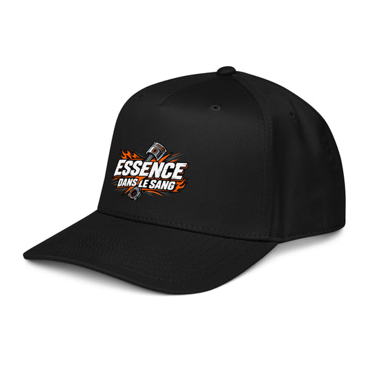 Casquette Snapback, brodée « Essence dans le moteur », en Noir, vue de trois quarts