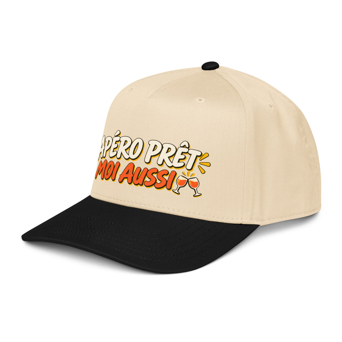 Casquette Snapback, brodée « Apéro prêt, moi aussi », en Noir, vue de trois quarts, image 18