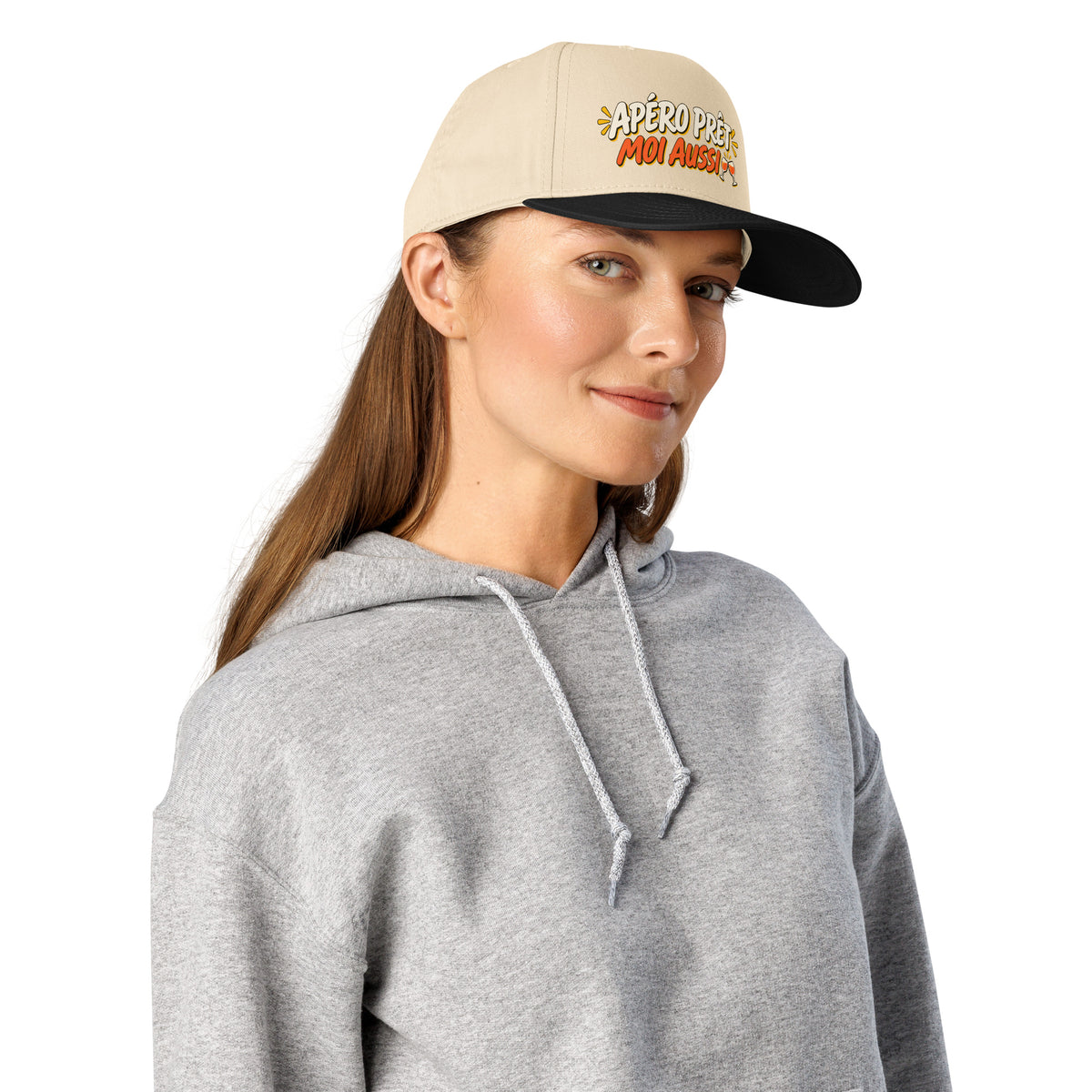 Casquette Snapback, brodée « Apéro prêt, moi aussi », en Noir, vue de trois quarts, image 5