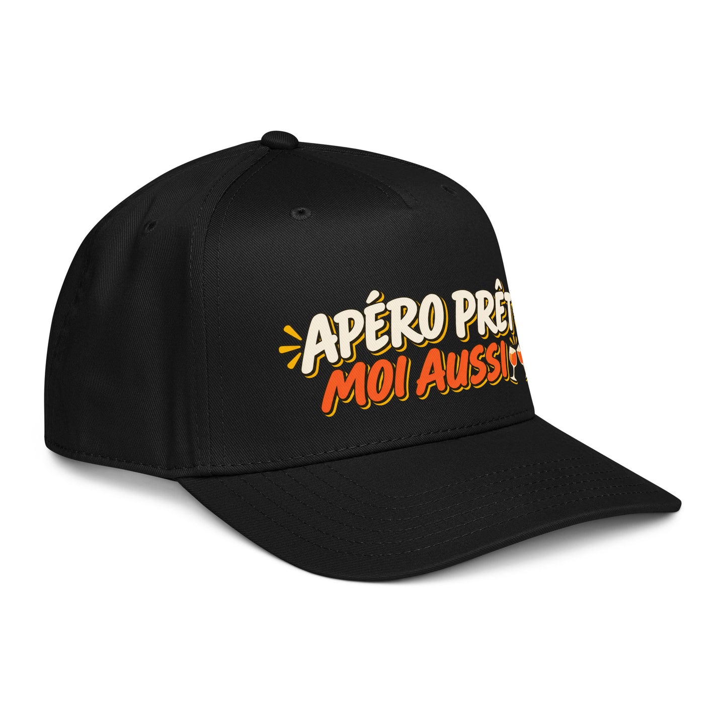 Casquette Snapback, brodée « Apéro prêt, moi aussi », en Noir, vue de trois quarts, image 15