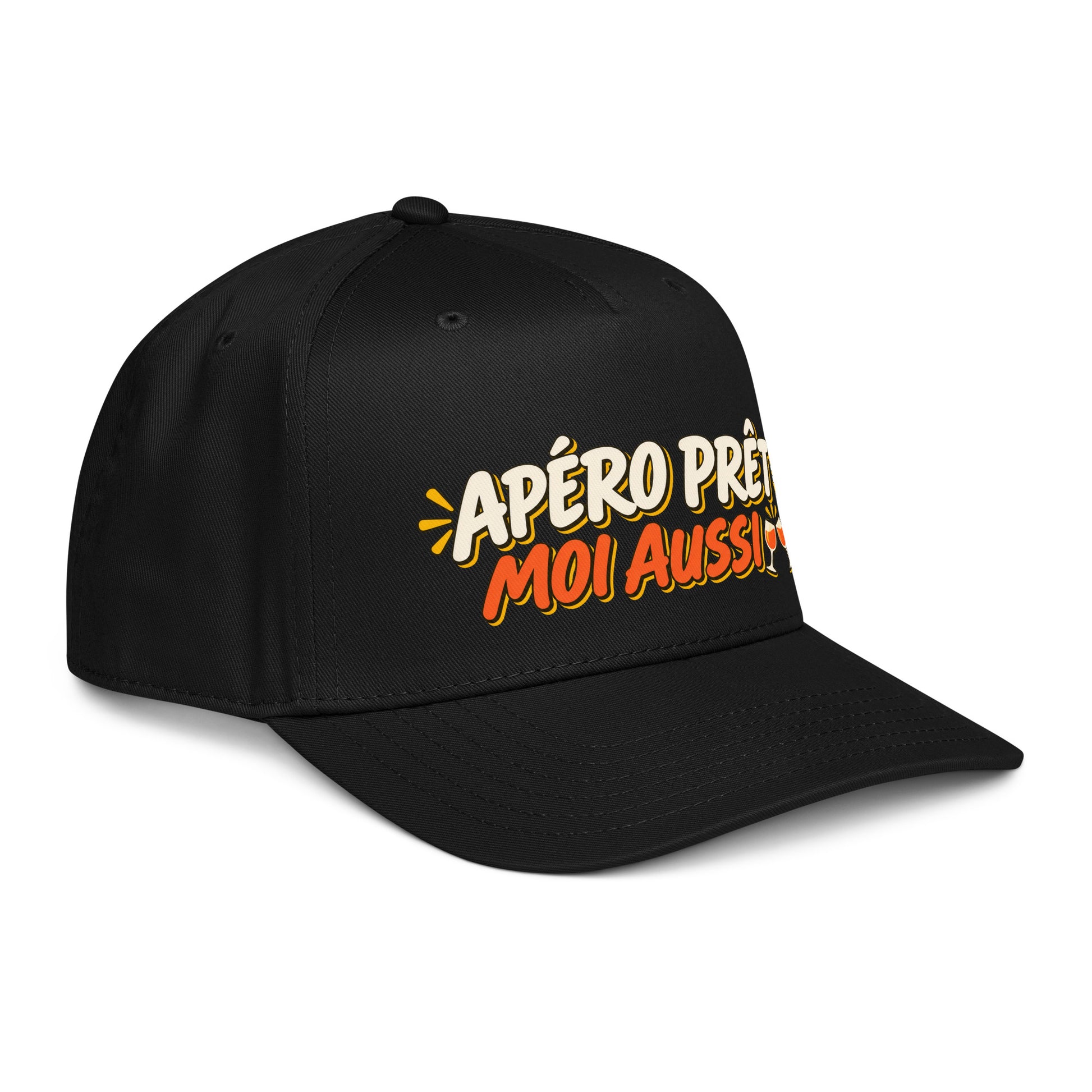 Casquette Snapback, brodée « Apéro prêt, moi aussi », en Noir, vue de trois quarts, image 15