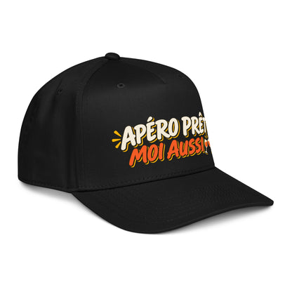 Casquette Snapback, brodée « Apéro prêt, moi aussi », en Noir, vue de trois quarts, image 15