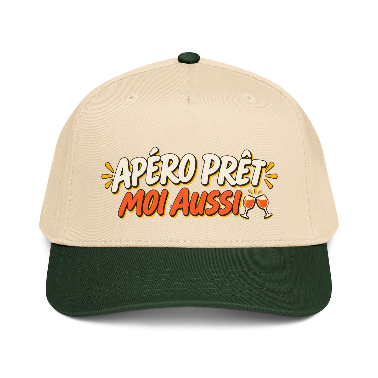 Casquette Snapback, brodée « Apéro prêt, moi aussi », en Dark Green/Natural, vue de face, image 27