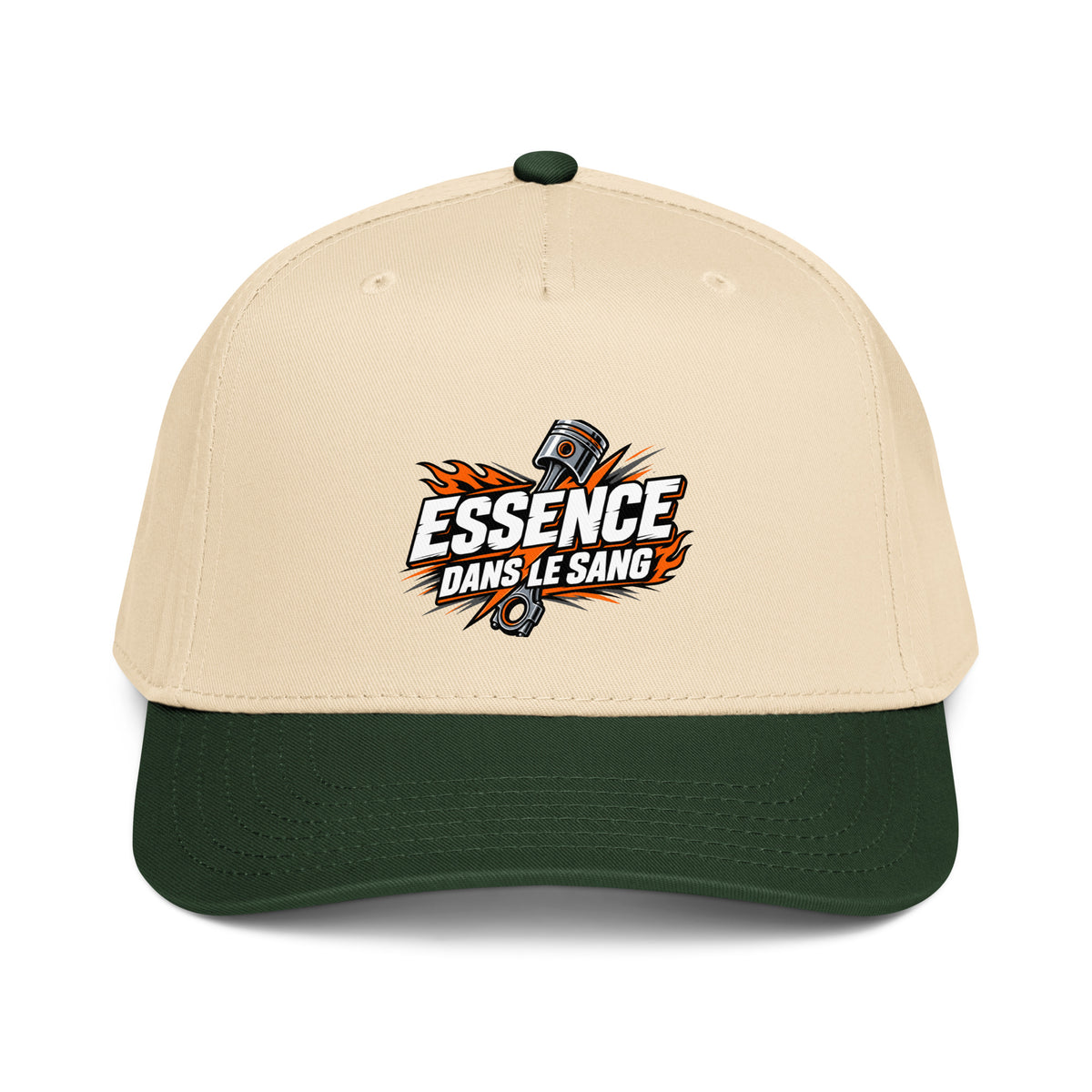 Casquette Snapback, brodée « Essence dans le moteur », en Dark Green/Natural, vue de face, image 17