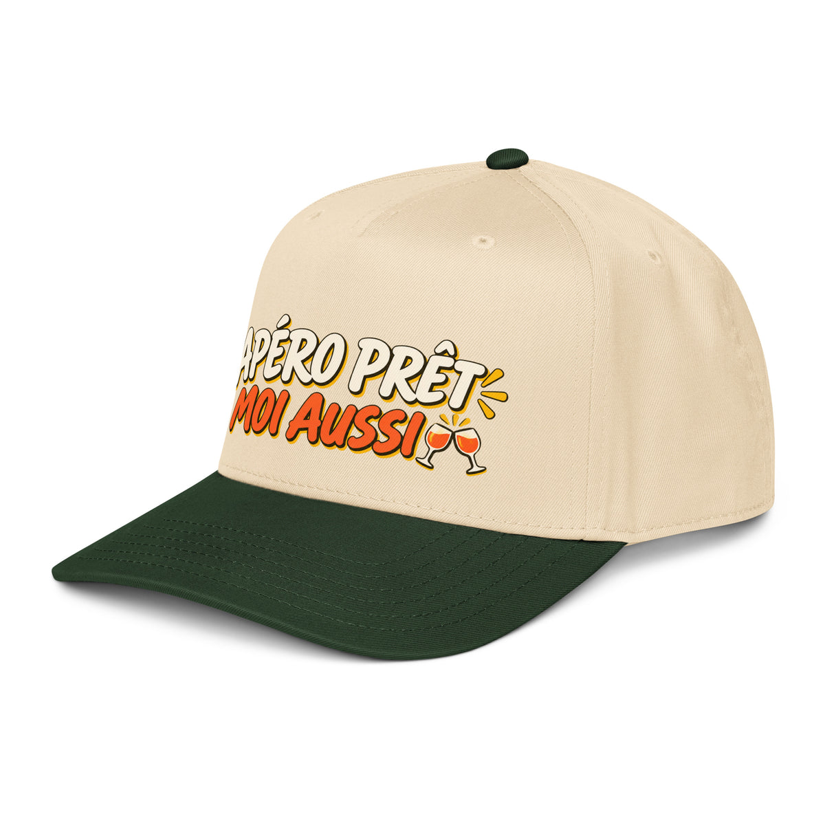 Casquette Snapback, brodée « Apéro prêt, moi aussi », en Dark Green/Natural, vue de trois quarts, image 29