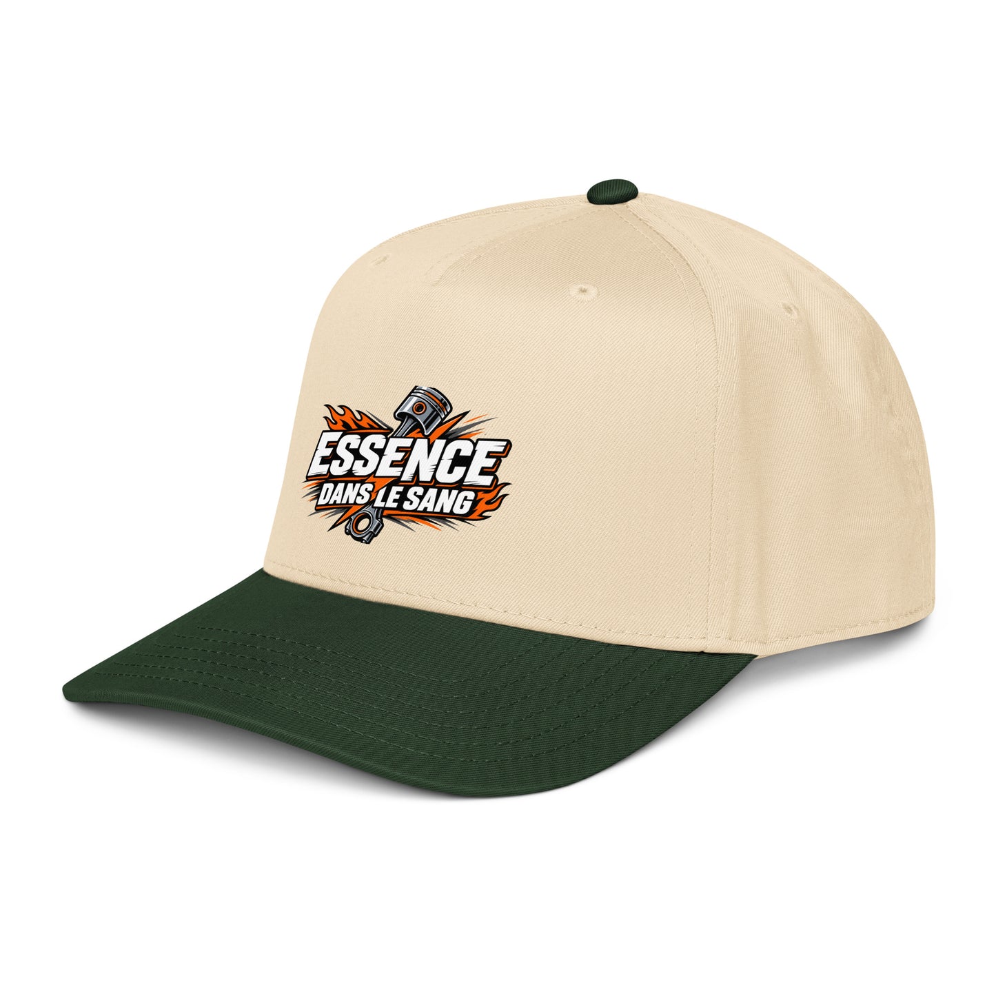Casquette Snapback, brodée « Essence dans le moteur », en Dark Green/Natural, vue de trois quarts, image 19