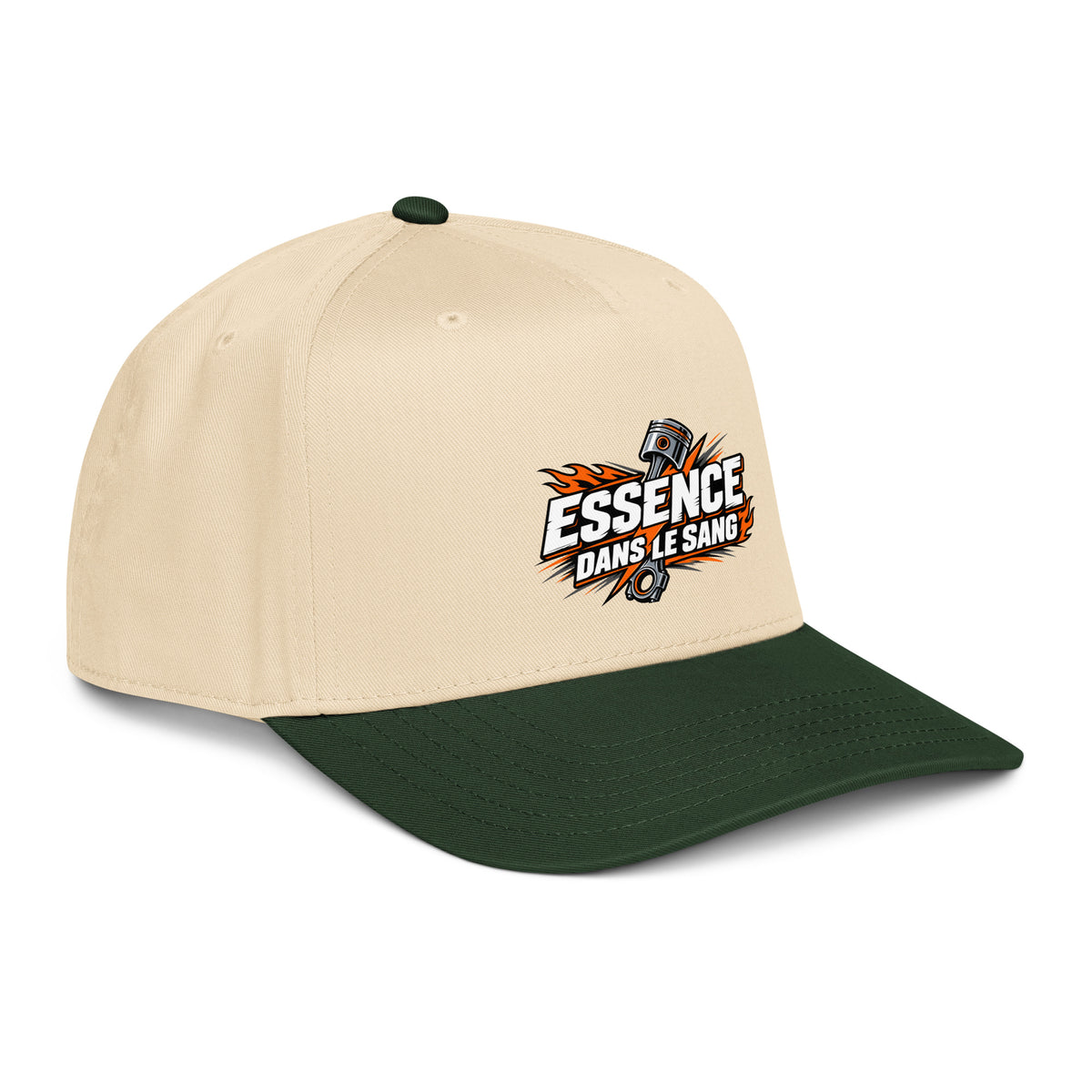 Casquette Snapback, brodée « Essence dans le moteur », en Dark Green/Natural, vue de trois quarts, image 20