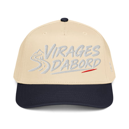 Casquette Snapback, brodée « Virages d'abord », en Navy/Natural, vue de face, image 3