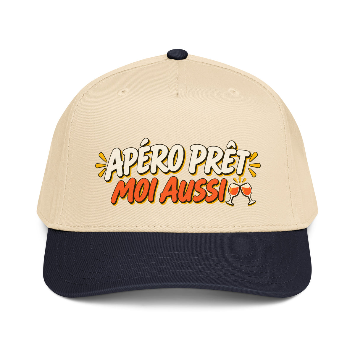 Casquette Snapback, brodée « Apéro prêt, moi aussi », en Navy/Natural, vue de face, image 23