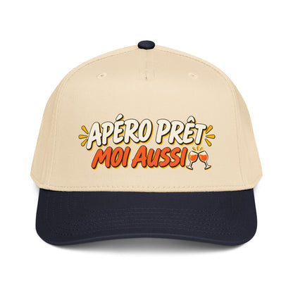 Casquette Snapback, brodée « Apéro prêt, moi aussi », en Navy/Natural, vue de face, image 23