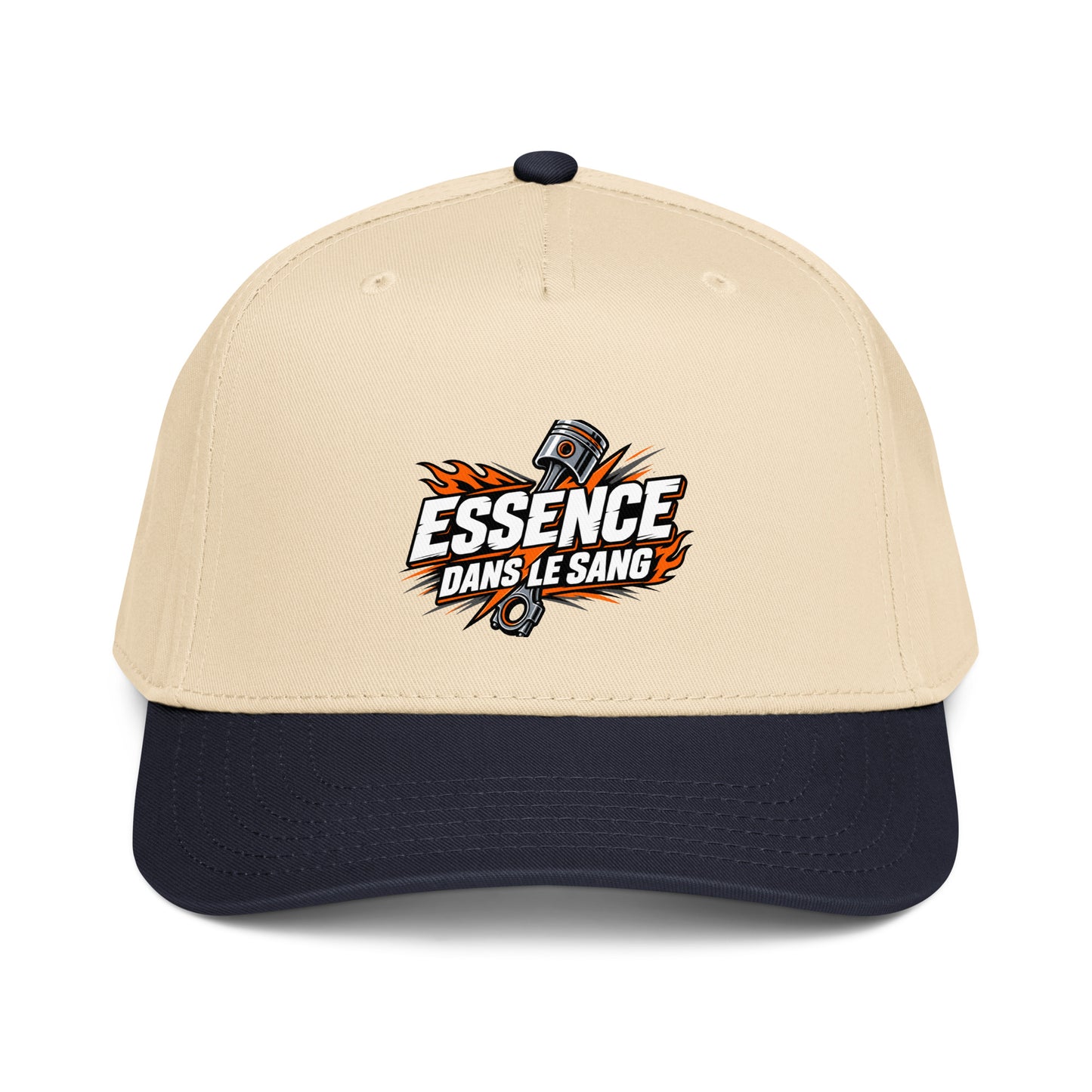 Casquette Snapback, brodée « Essence dans le moteur », en Navy/Natural, vue de face, image 13