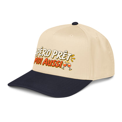 Casquette Snapback, brodée « Apéro prêt, moi aussi », en Navy/Natural, vue de trois quarts, image 25