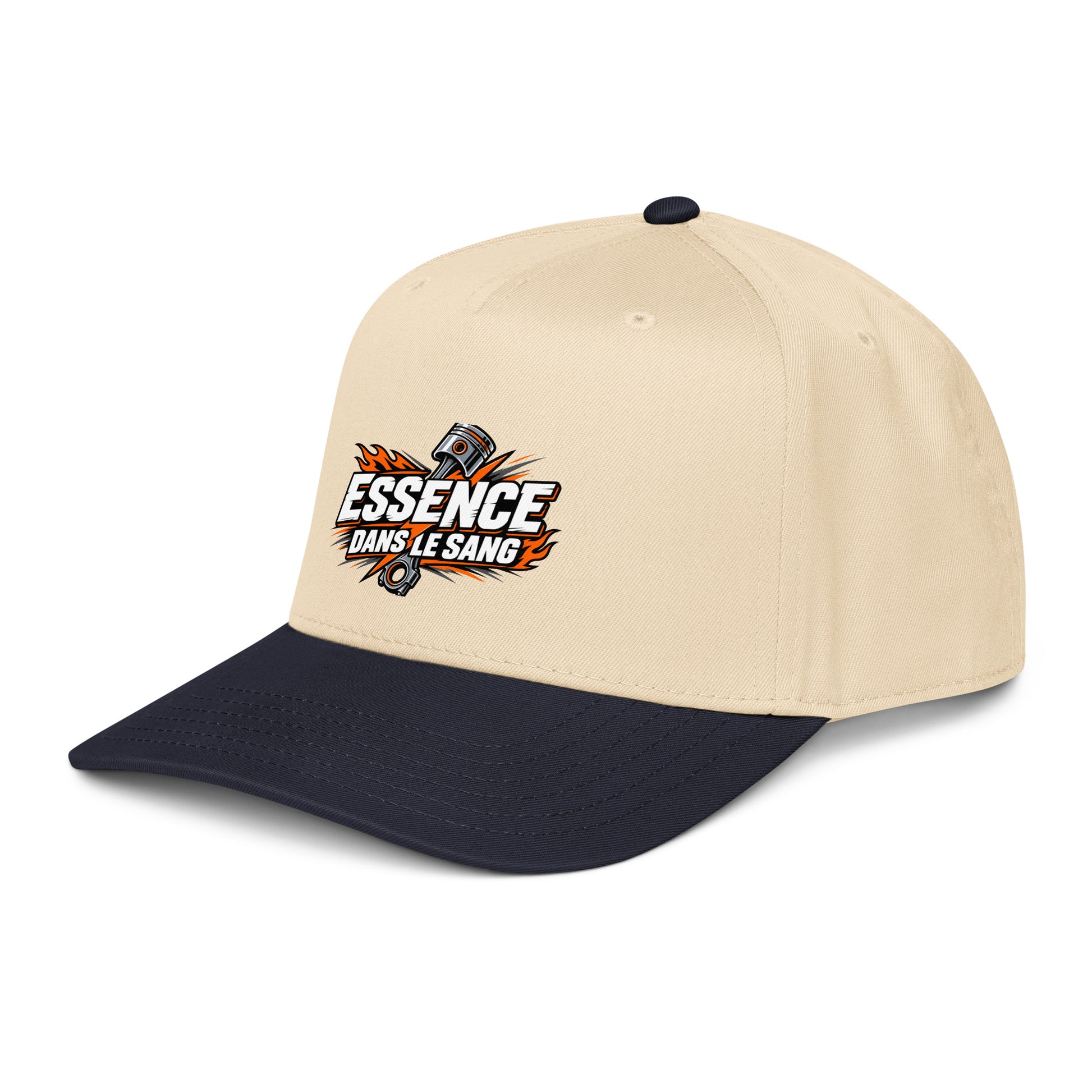 Casquette Snapback, brodée « Essence dans le moteur », en Navy/Natural, vue de trois quarts, image 15