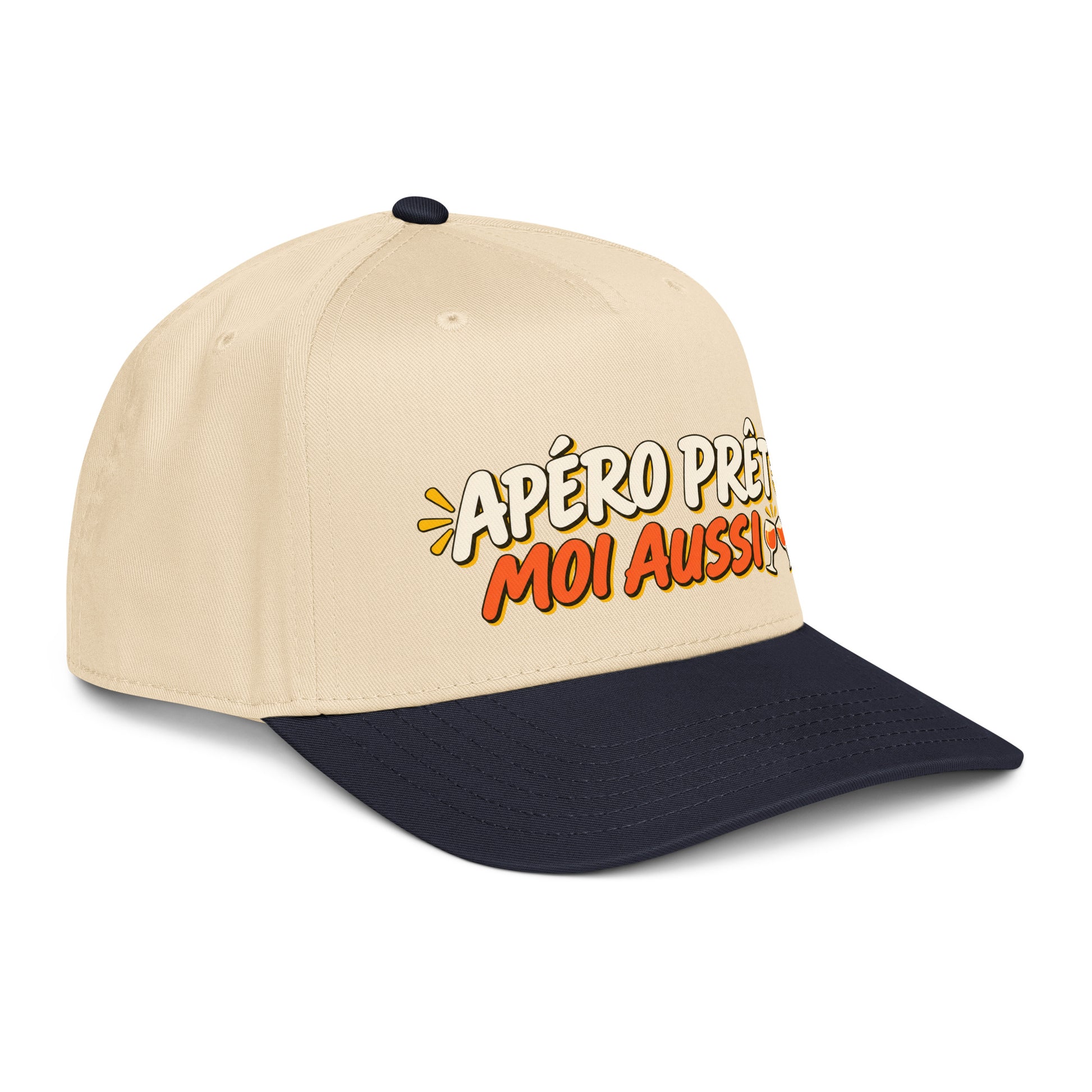 Casquette Snapback, brodée « Apéro prêt, moi aussi », en Navy/Natural, vue de trois quarts, image 26