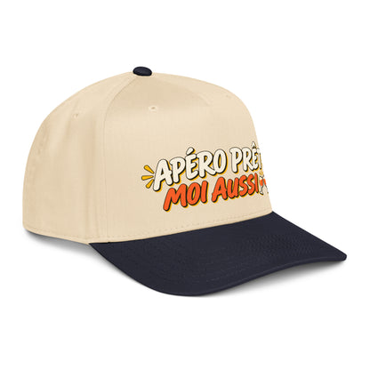Casquette Snapback, brodée « Apéro prêt, moi aussi », en Navy/Natural, vue de trois quarts, image 26