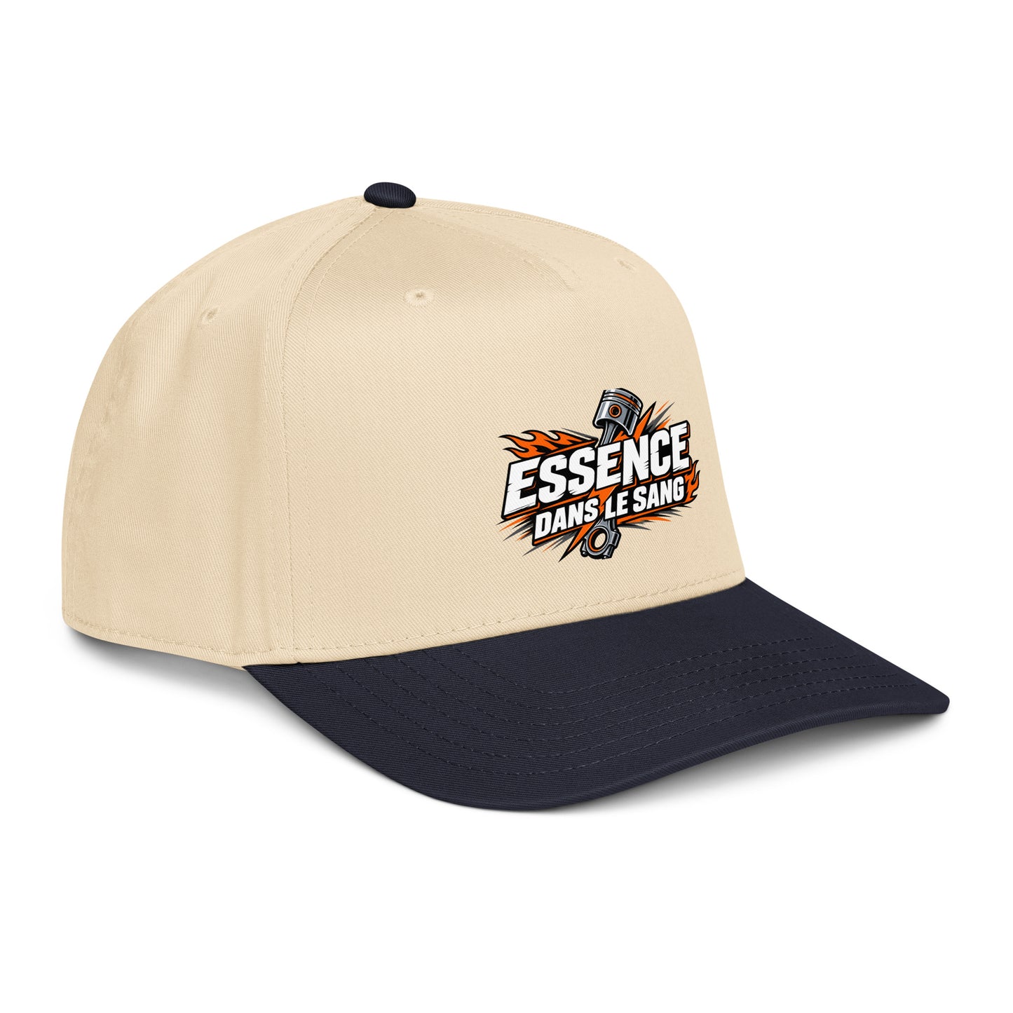 Casquette Snapback, brodée « Essence dans le moteur », en Navy/Natural, vue de trois quarts, image 16