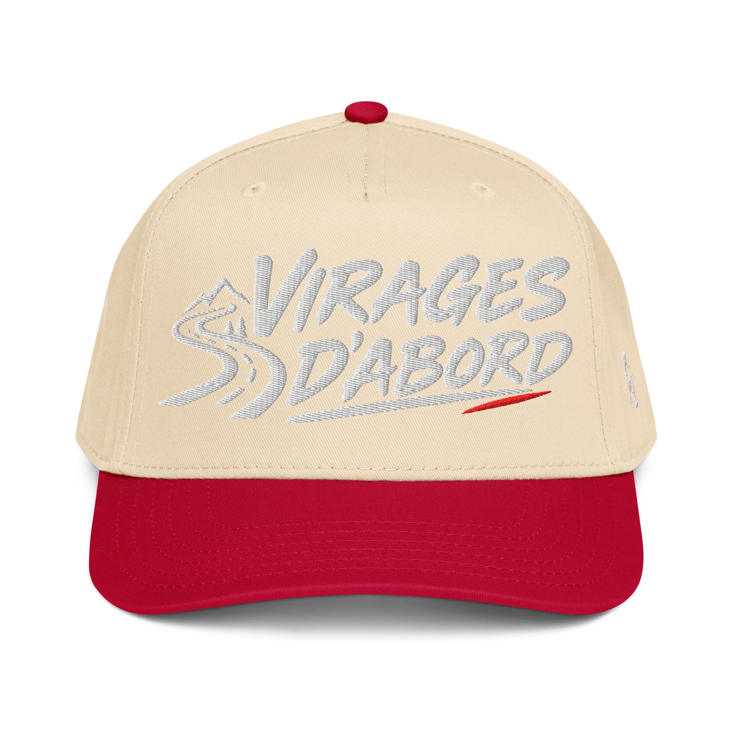 Casquette Snapback, brodée « Virages d'abord », en Red/Natural, vue de face, image 2