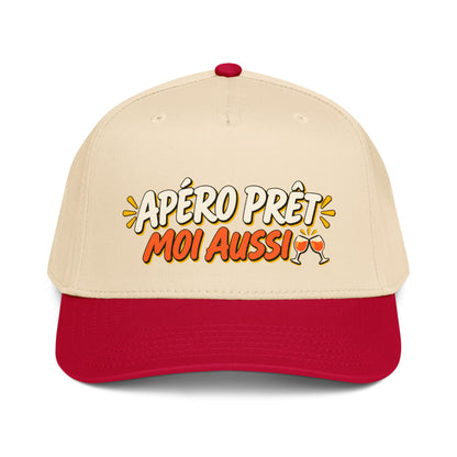 Casquette Snapback, brodée « Apéro prêt, moi aussi », en Red/Natural, vue de face, image 20