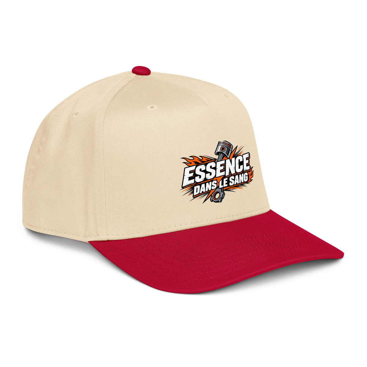Casquette Snapback, brodée « Essence dans le moteur », en Red/Natural, vue de trois quarts, image 12