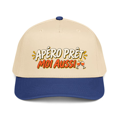 Casquette Snapback, brodée « Apéro prêt, moi aussi », en Royal/Natural, vue de face, image 31