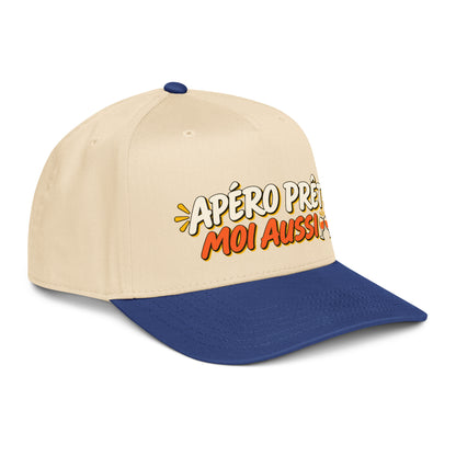 Casquette Snapback, brodée « Apéro prêt, moi aussi », en Royal/Natural, vue de trois quarts, image 34