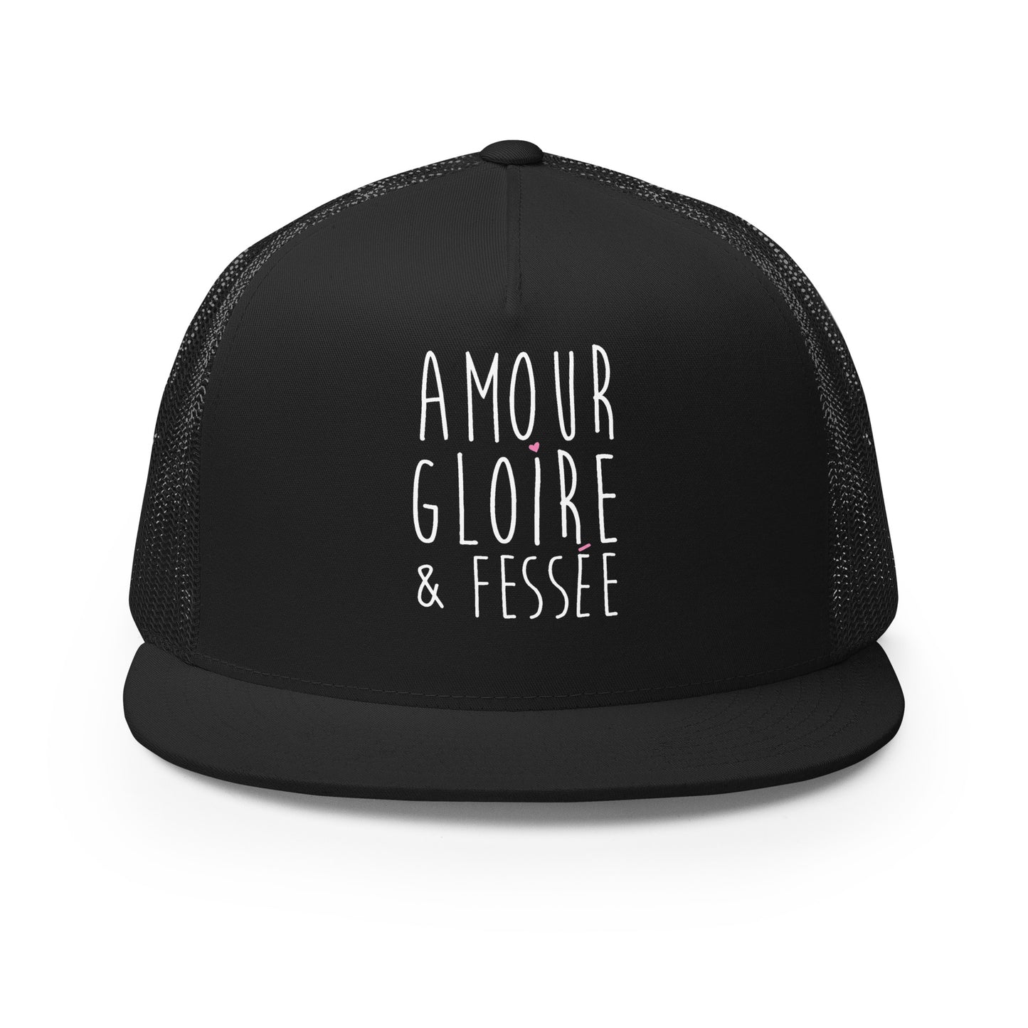 Casquette Trucker, brodée « Amour, Gloire & Fessée », en Noir, vue de face, image 8