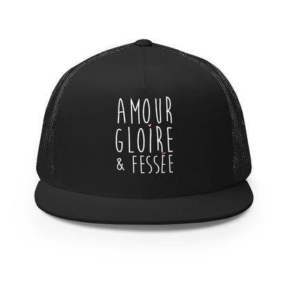 Casquette Trucker, brodée « Amour, Gloire & Fessée », en Noir, vue de face, image 8