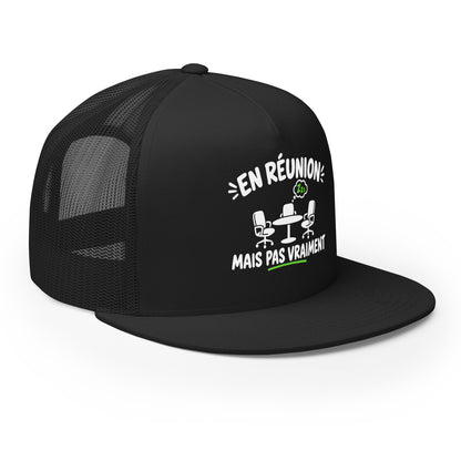 Casquette Trucker, brodée « En réunion mais pas vraiment », en Noir, vue de trois quarts, image 20
