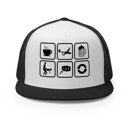 Casquette Trucker, brodée « Café, Voyage, Alcool, Sexe, Dormir et recommencer », vue de face, image 2