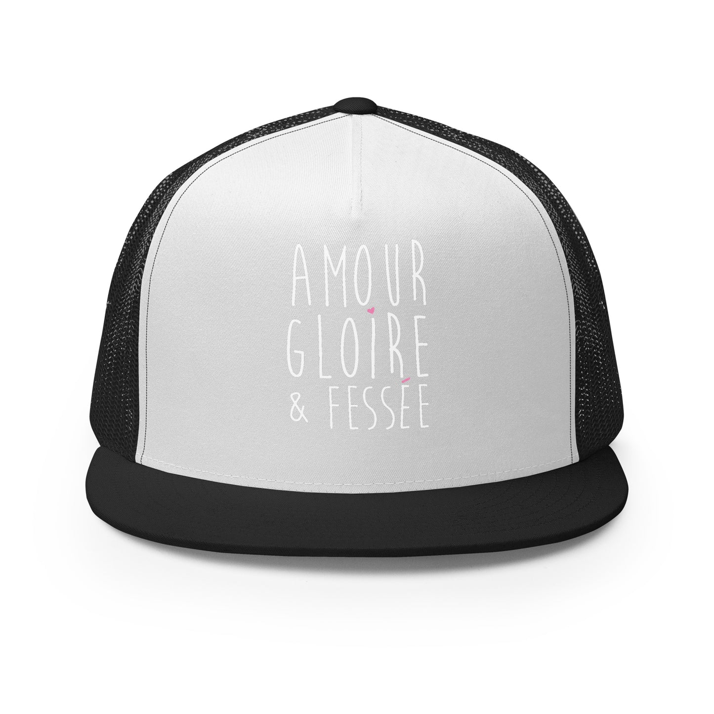 Casquette Trucker, brodée « Amour, Gloire & Fessée », en Noir, vue de face, image 25