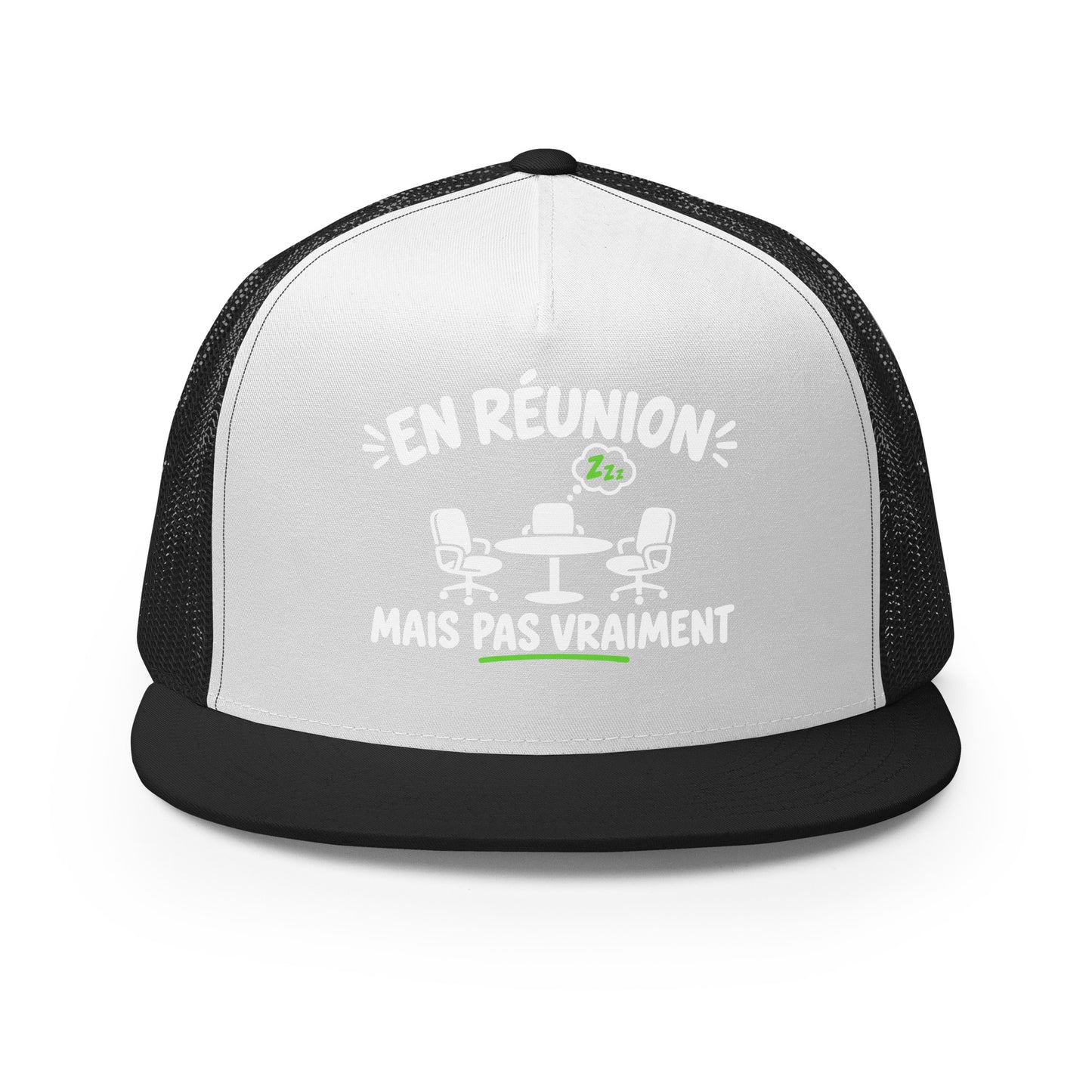 Casquette Trucker, brodée « En réunion mais pas vraiment », en Noir, vue de face, image 11