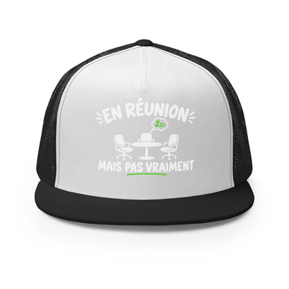 Casquette Trucker, brodée « En réunion mais pas vraiment », en Noir, vue de face, image 11