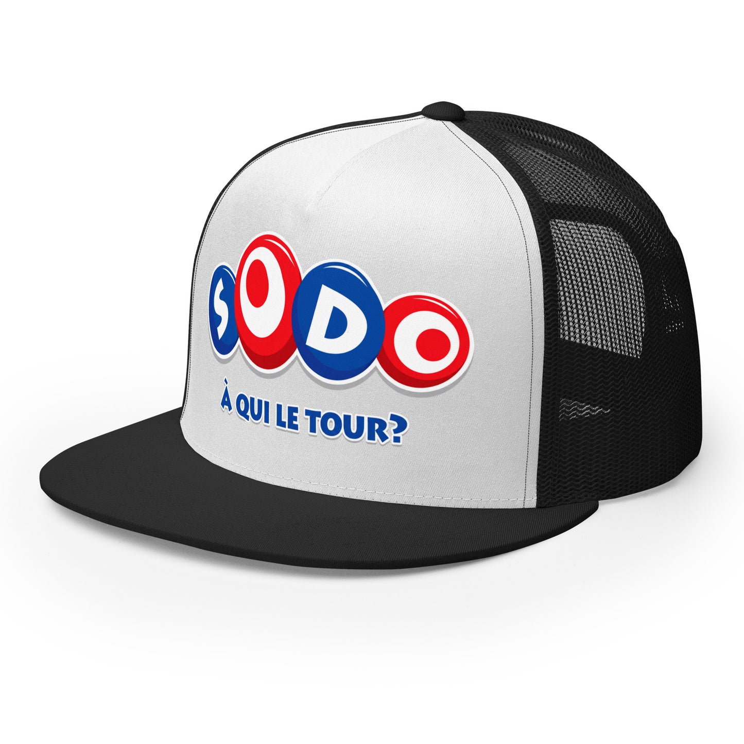 Casquette Trucker, brodée « Sodo, à qui le tour ? », vue de trois quarts, image 9