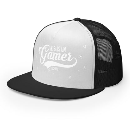Casquette Trucker, brodée « Je suis un gamer qui déchire », en Noir, vue de trois quarts, image 28