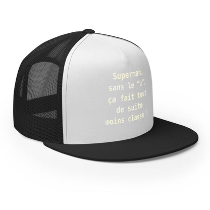Casquette Trucker, brodée « , ça fait tout de suite moins classe ! », en Noir, vue de trois quarts, image 30