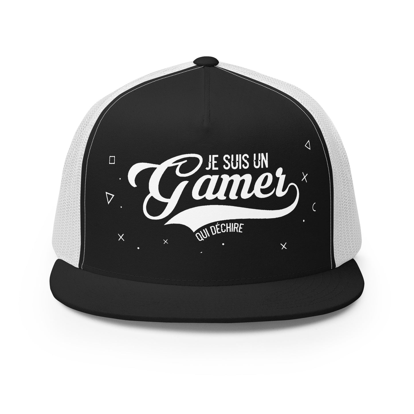 Casquette Trucker, brodée « Je suis un gamer qui déchire », en Noir, vue de face, image 2