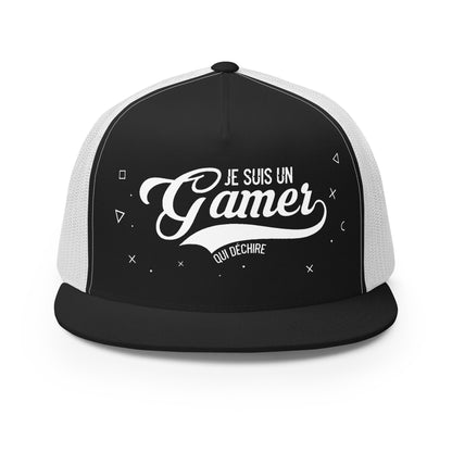 Casquette Trucker, brodée « Je suis un gamer qui déchire », en Noir, vue de face, image 2
