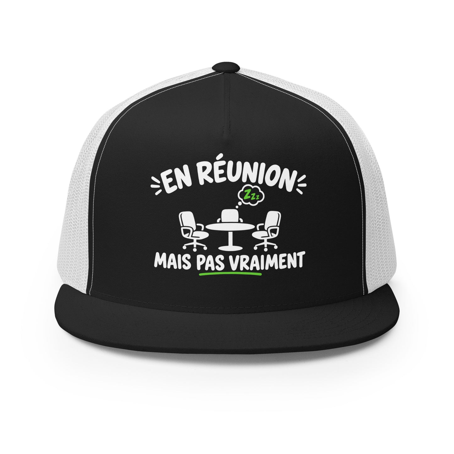 Casquette Trucker, brodée « En réunion mais pas vraiment », en Noir, vue de face, image 5